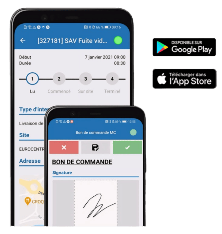 Application mobile, suivie des interventions et signature électronique
